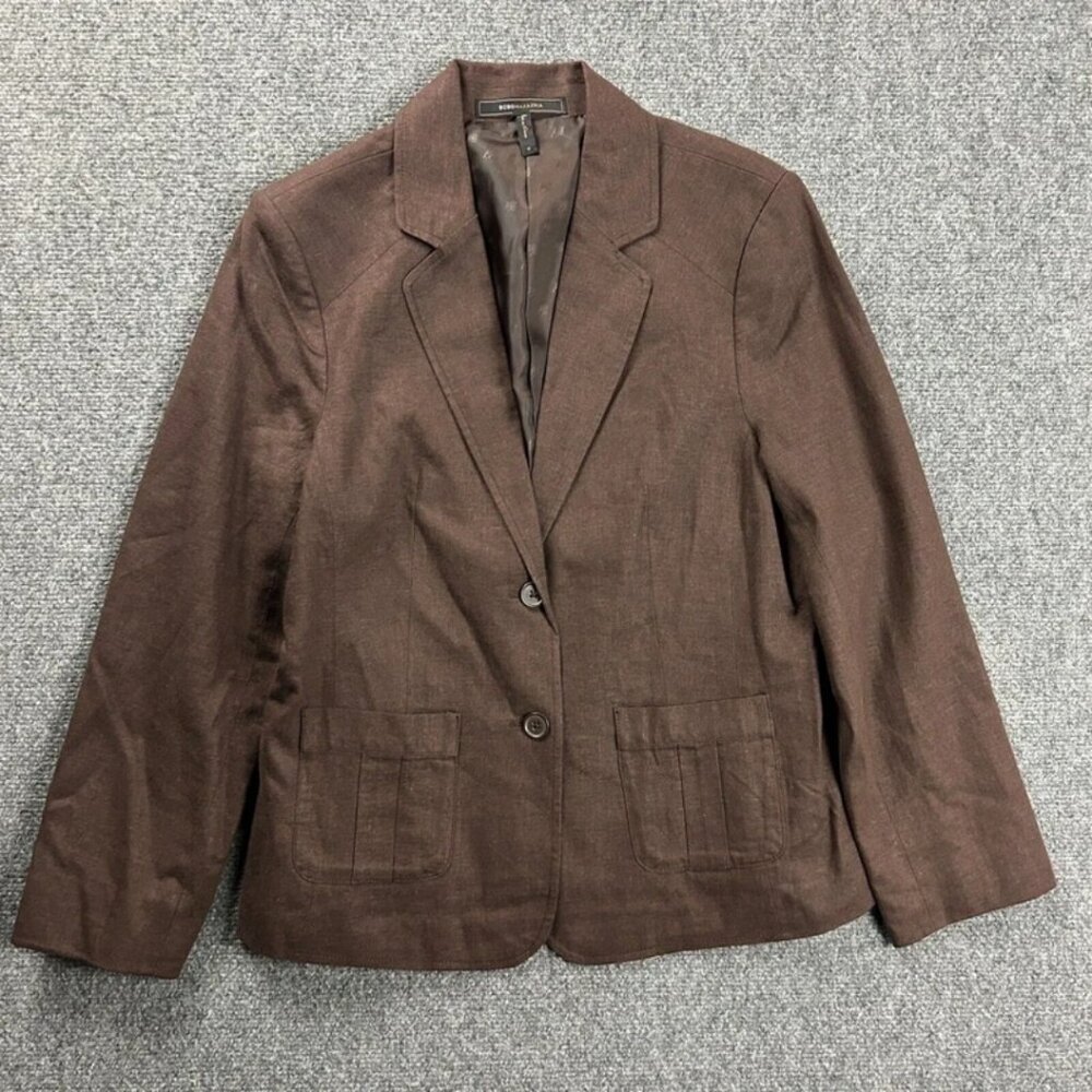 BCBGMaxazria Blazer Womens Medium Brown Jacket Linen Blend Adults